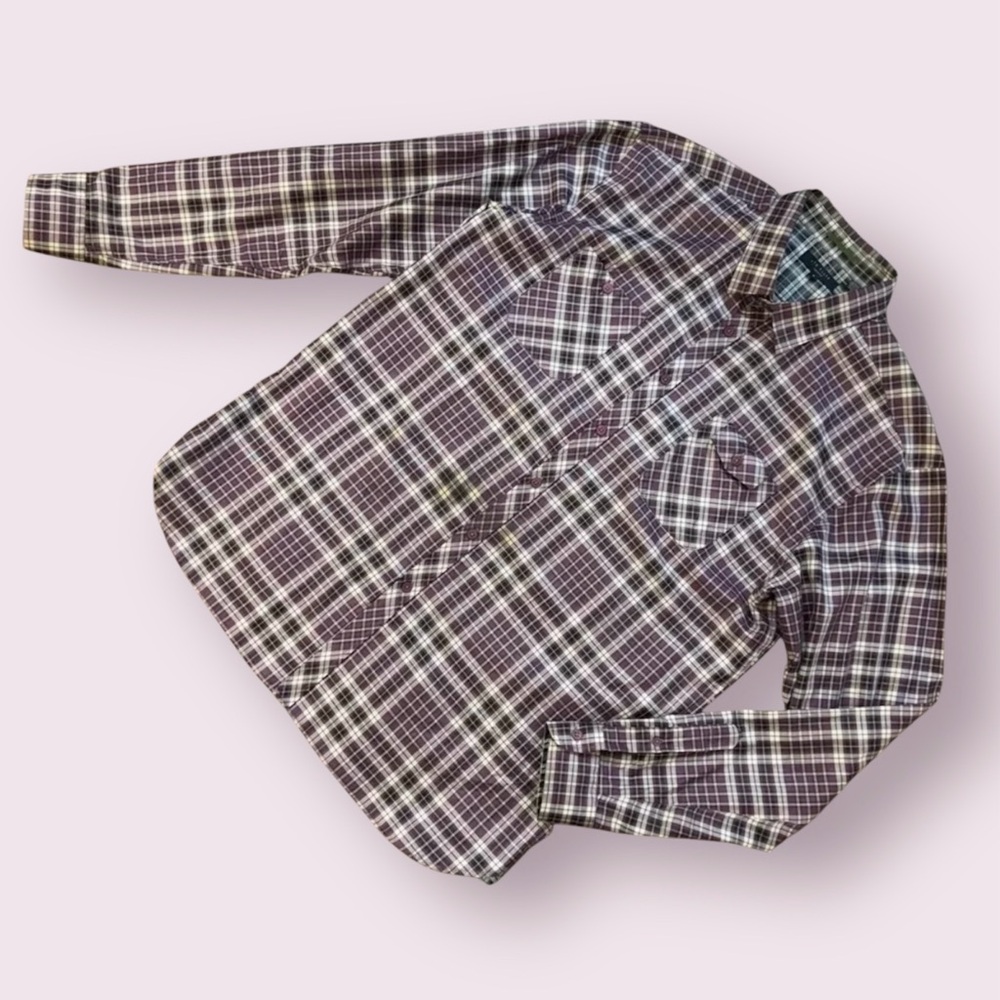 Ted Baker 6 Men's Purple Black Plaid Long Sleeve Button Shirt